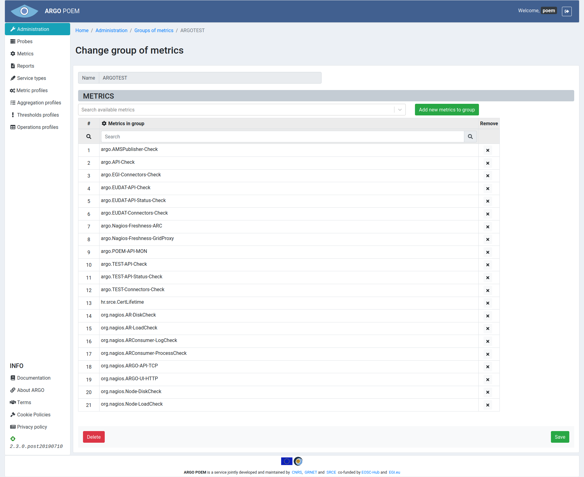 Tenant Group of metrics