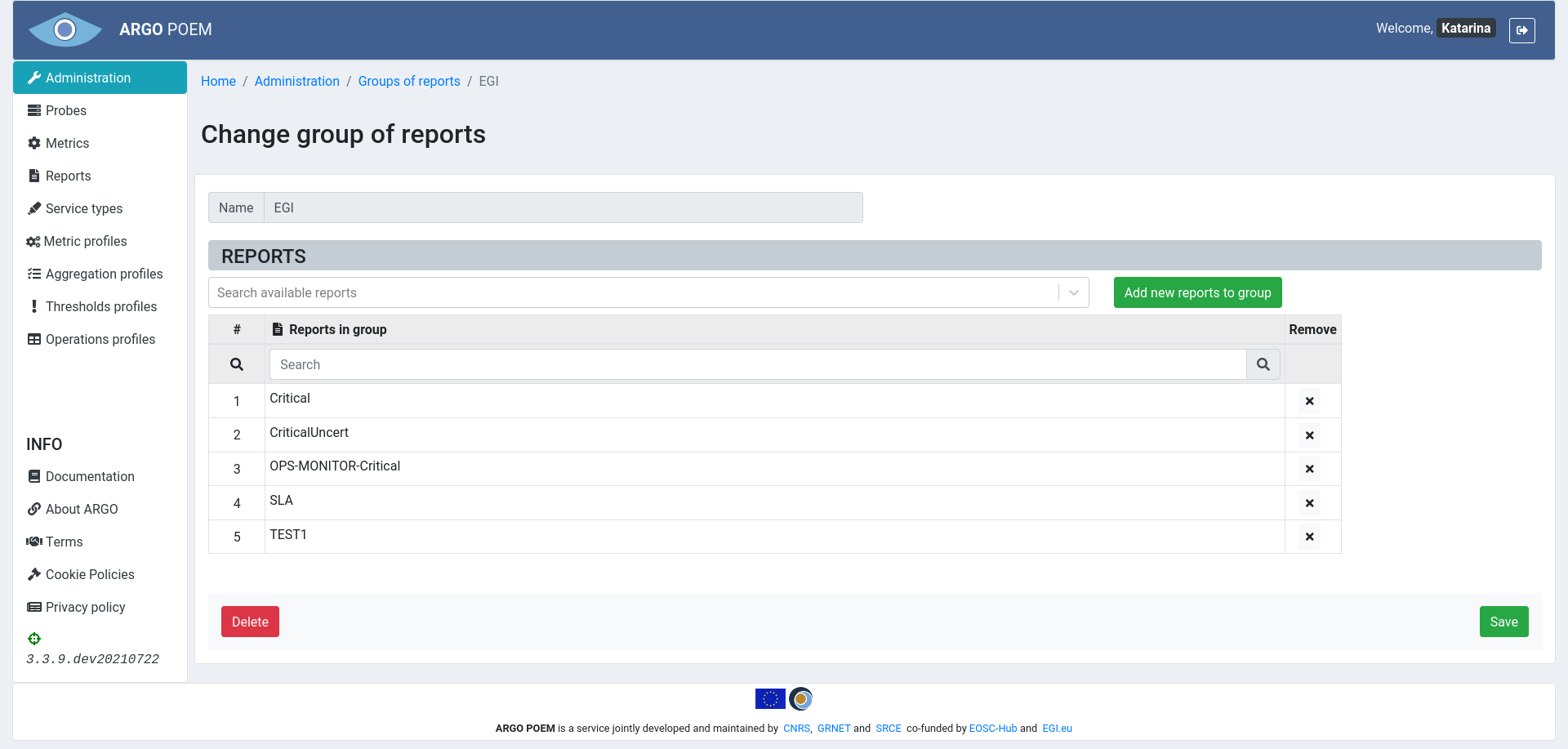 Tenant Group of reports