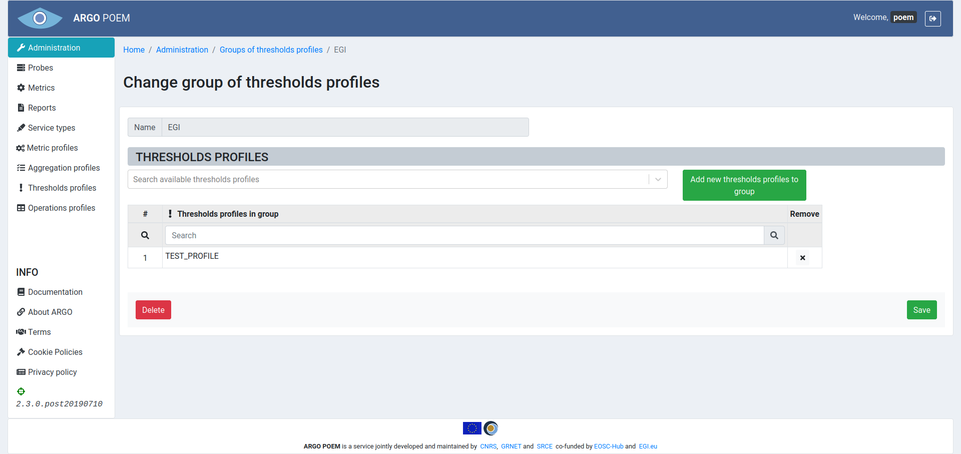 Tenant Group of thresholds profiles