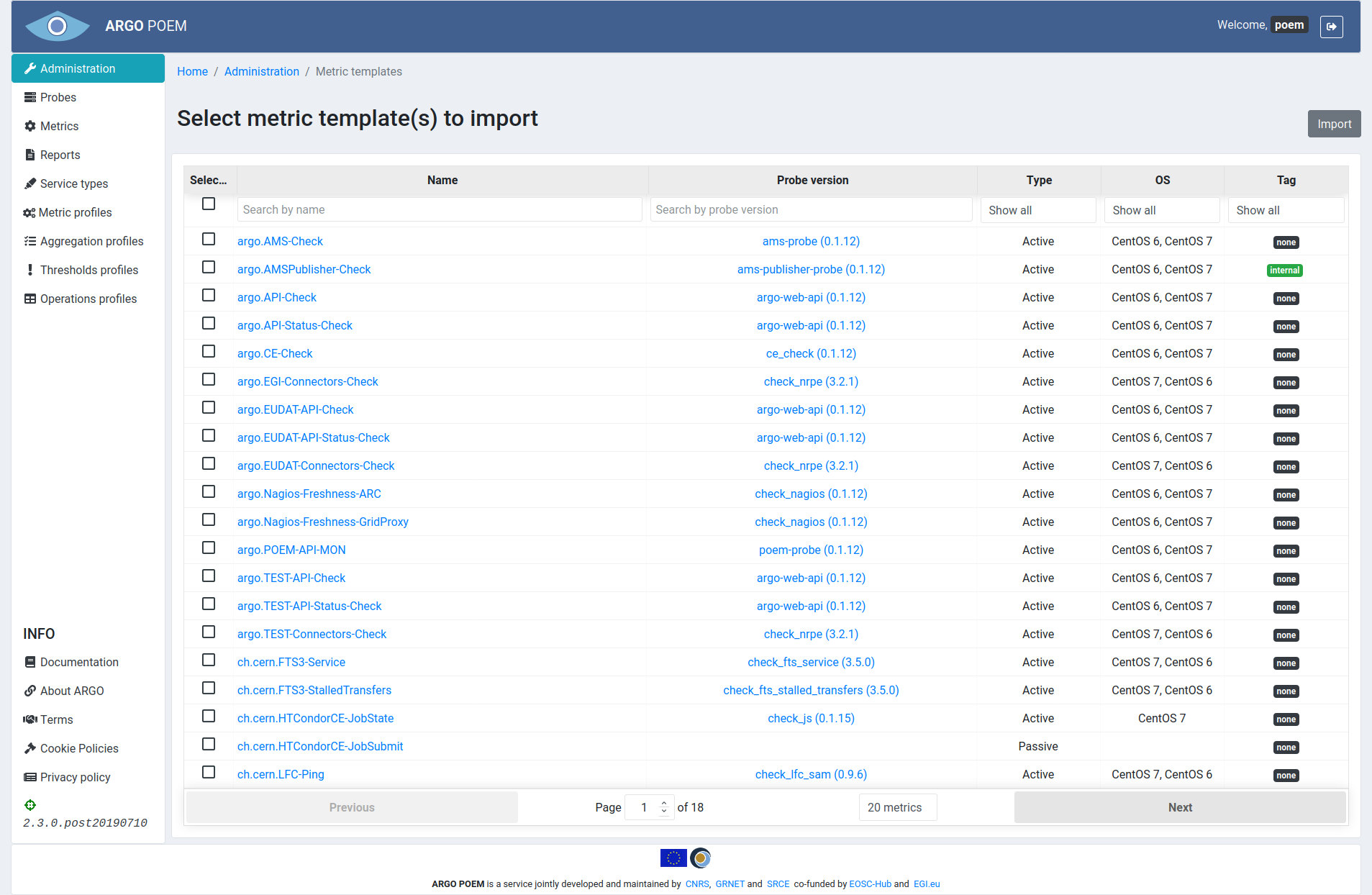 Tenant Metric templates