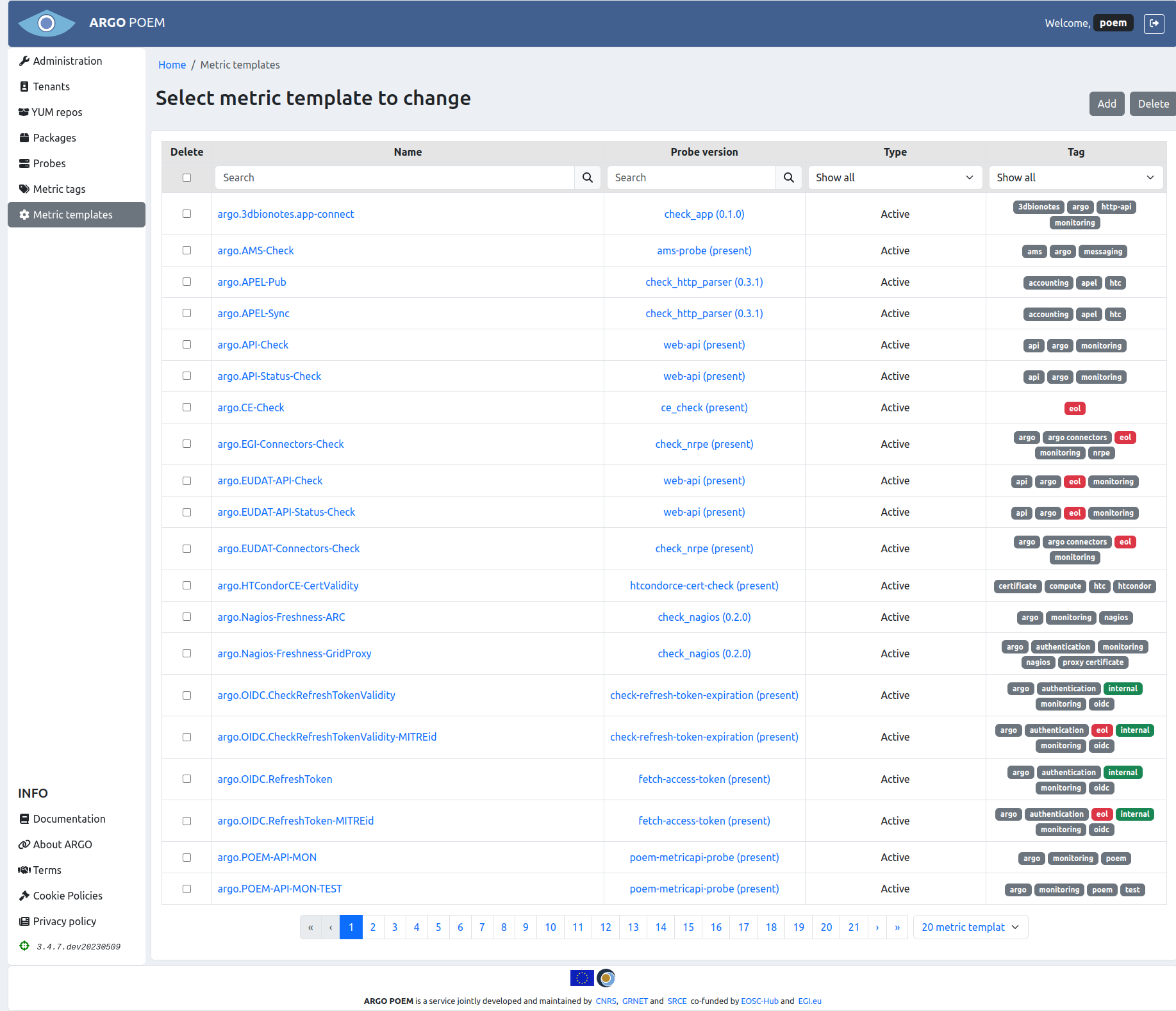 SuperAdmin metric templates