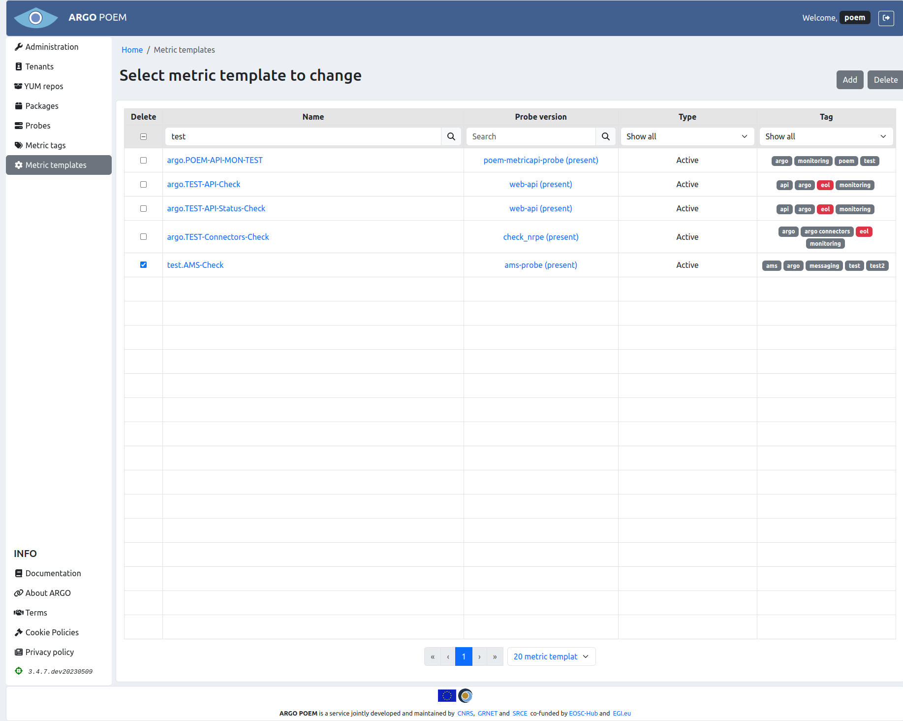 SuperAdmin metric template bulk delete