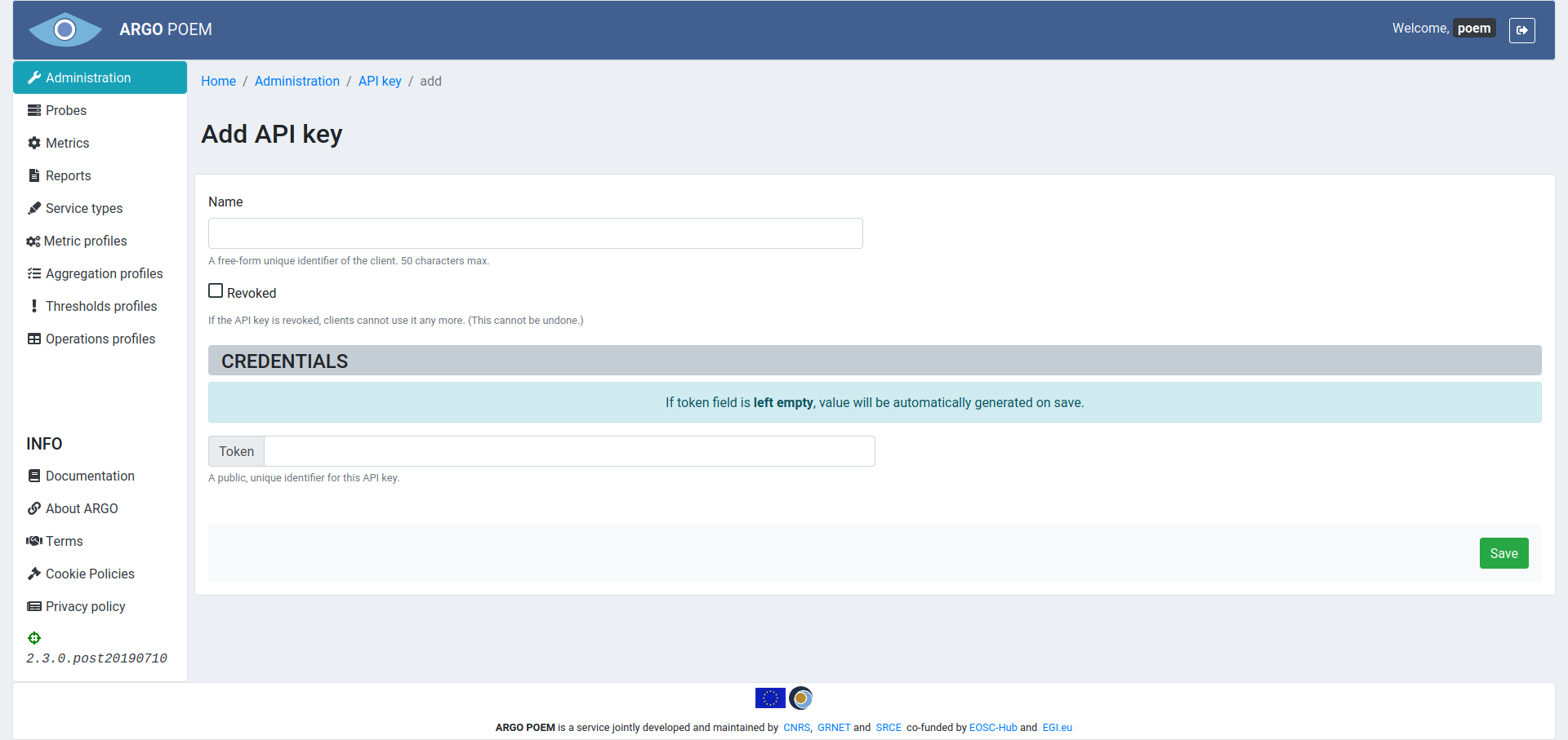 Tenant APIkey addview