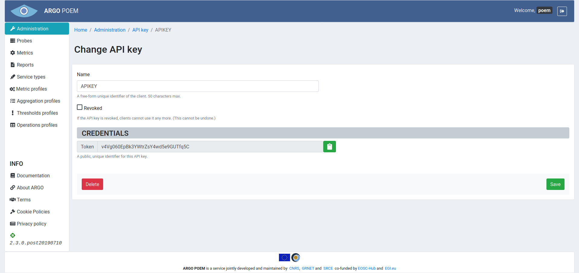 Tenant APIkey details