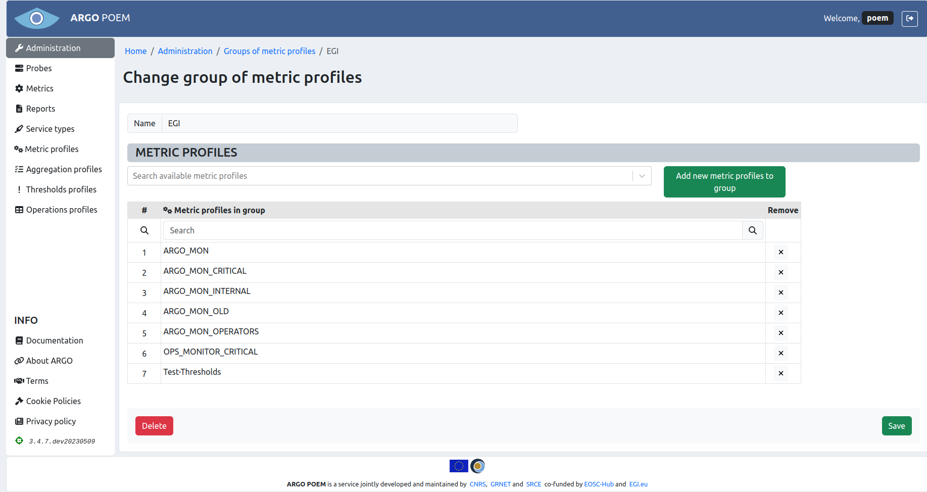 Tenant Group of metric profiles