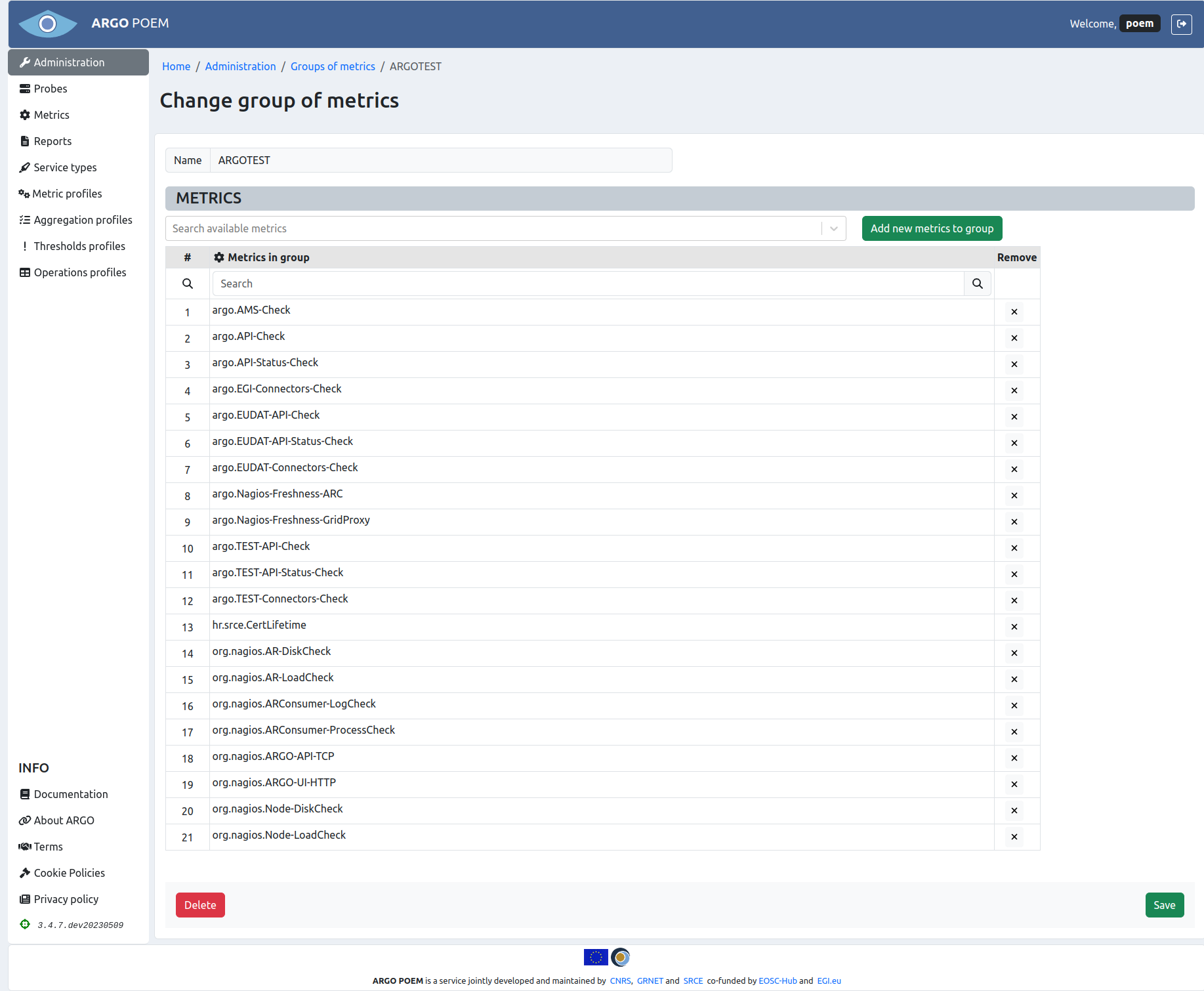 Tenant Group of metrics