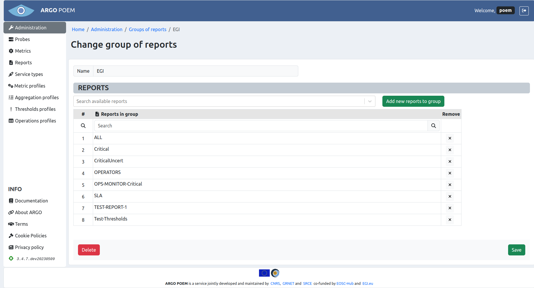 Tenant Group of reports