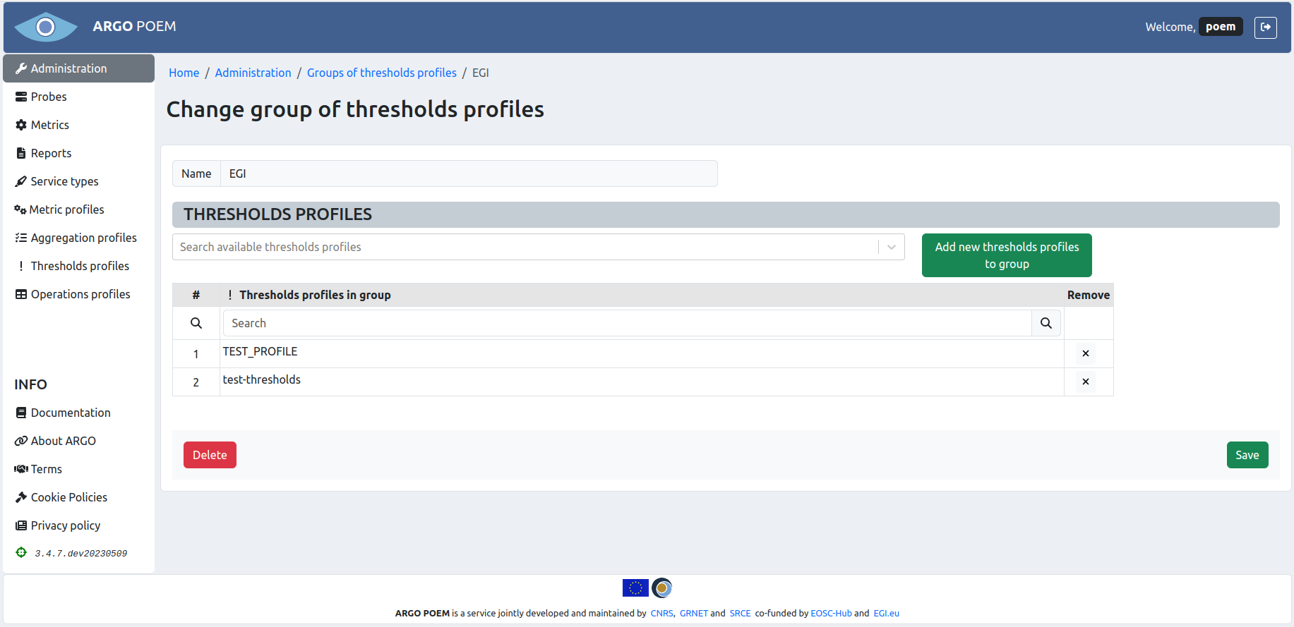 Tenant Group of thresholds profiles