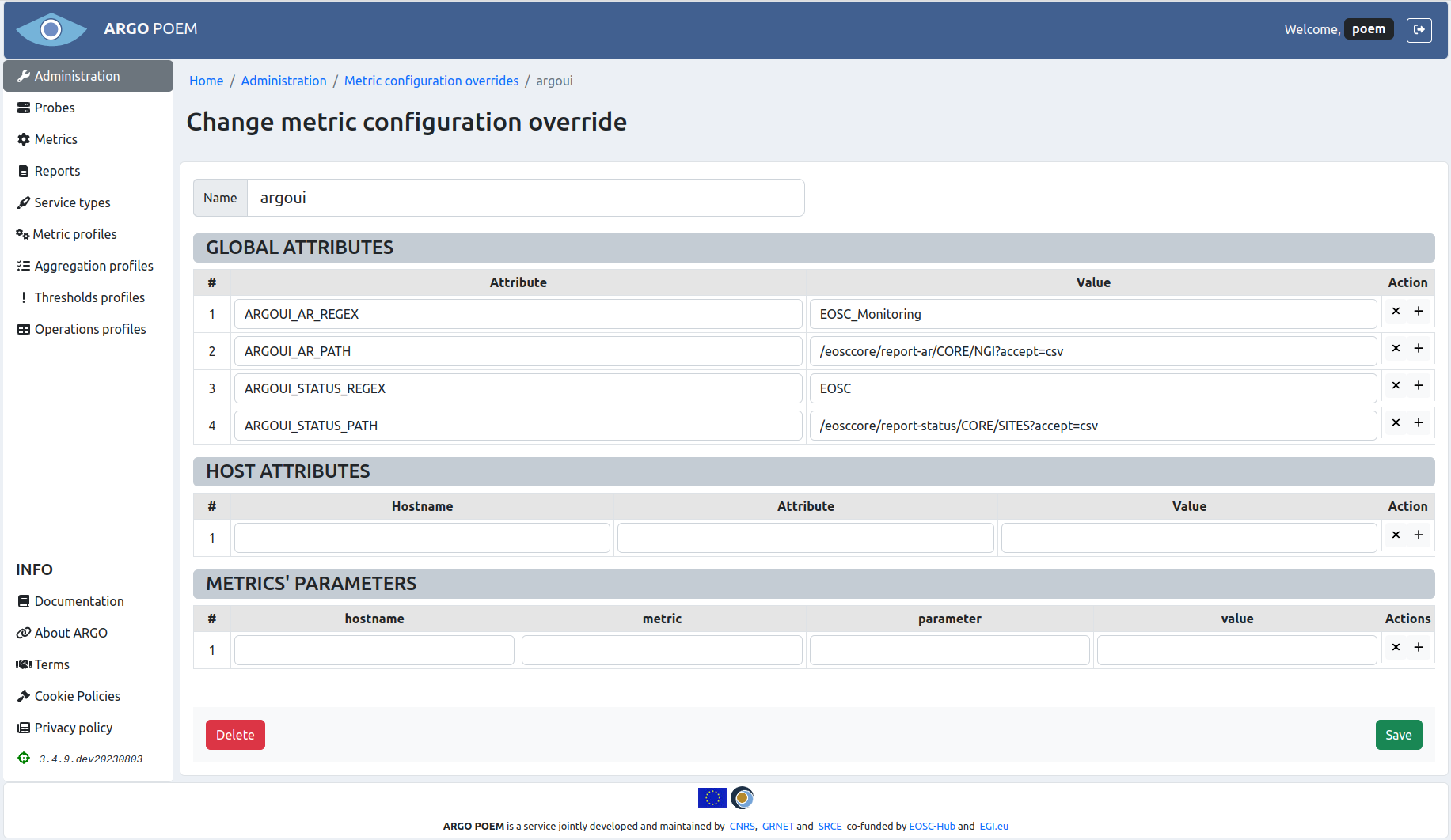 Tenant metric overrides details