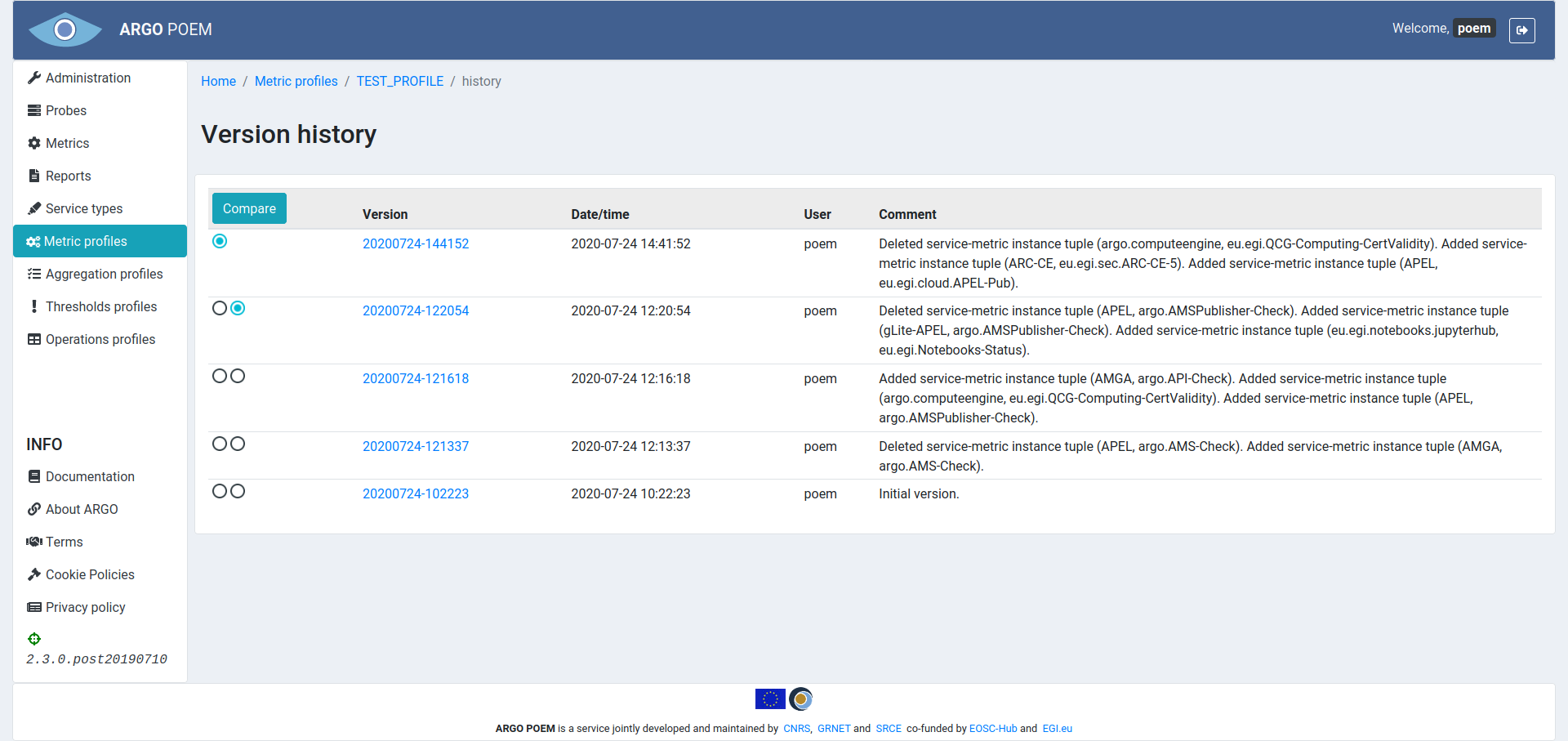 Tenant Metric Profile History